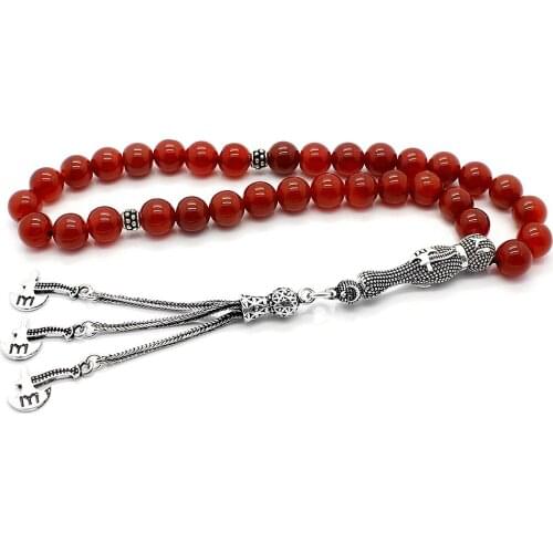 Silver GOOD Written İmameli Agate Stone Rosary