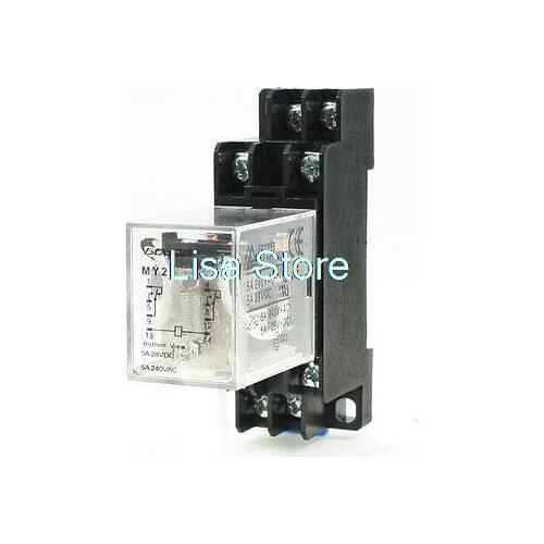 DC 12V Coil 8 Pin 35mm DIN Rail Electromagnetic Relay Power Relay MY2J w Socket