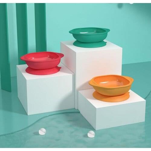 Childrens Integrated Silicone Suction Cup Bowl Anti Falling Bowl Solid Color Baby Supplementary Food Tableware
