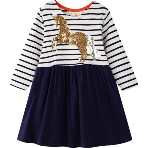 Kids Clothing Girls Dresses Horse Animals Print 2020 Cotton Autumn Spring Long Sleeve Casual Baby Girl Party Casual Dresses Girl