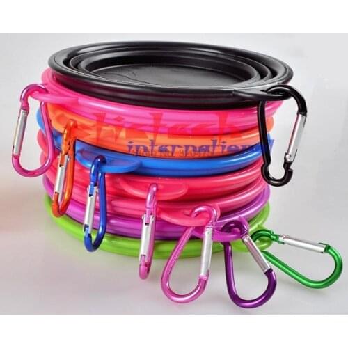 By dhl or ems 200pcs New Outdoor Travel Portable Dog Food Container Foldable Silicone Dow Bowl Candy Color Feeder Dish