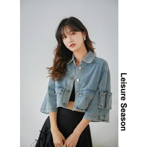 Denim Jacket Womens Loose Korean Style Work Clothes Jacket Trendy Ins Fashion Short Denim Shirt Top for Spring and Autumn 2021