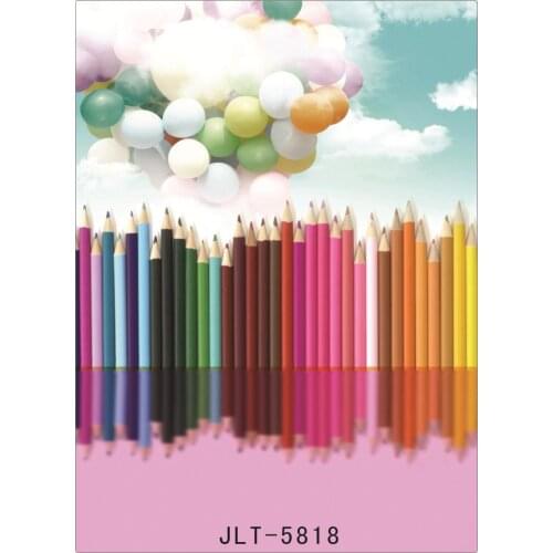 Photography Backgrounds for Photo Studio Colored Pencils Balloons Computer Printed Photographic Backdrop Wedding Children School