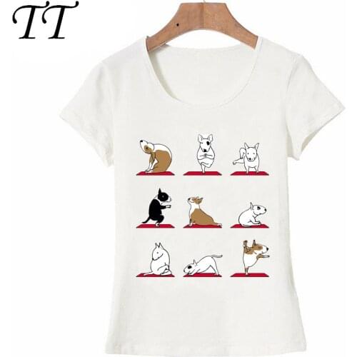 I Love My friend Bull Terrier Dog Yo/ga Design T-Shirt Elegant Women t-shirt Casual ladies Tops Fashion Tee Summer Short Sleeve