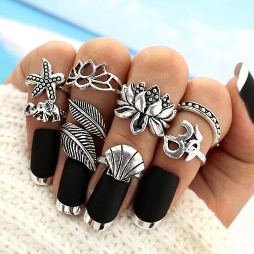 8PCS/SET Punk Trendy Starfish Shell Flower Midi Finger Rings For Women Exquisite New Arrival Knuckle Rings Jewelry