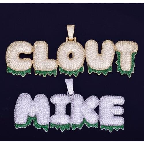 Custom Name Necklace Water Drop Large Letter Combination Pendant Hip Hop Ornament Gold Plated Micro Inlaid with Green Zircon