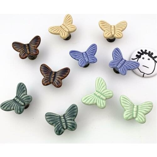 LCH Pastoral Style Butterfly Shaped Owl Glaze American European Style Ceramic Knob Cabinet Handle Mediterranean Style Knob Plum