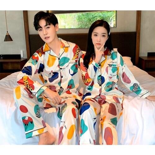 Lovers Pyjamas Women Full Sleeve Silk Satin Pajama zebra cartoon Couple ice silk Pajamas For Women Cute Sleepwear Pijama Suit