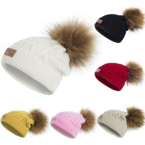 Fashion Kids Baby Girl Boy Hat Winter Warm Knitted Crochet Beanie Hat Big Hairball Beret Cap Kids Accessories