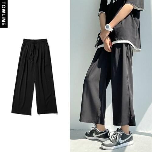 2021 Mens Fashion Casual Ankle-Length Suit Pants Harajuku Korean Streetwear Solid Color Wide Leg Loose Harem Trousers