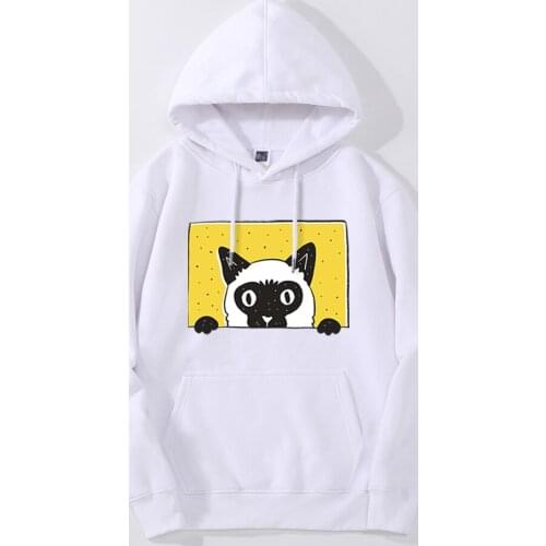 Anime Mens Hoodies Mens Sweatshirt Black And White Cat Kawaii Japanese Harajuku Hoodie Popular Streetwear Fashion Sweatshirts