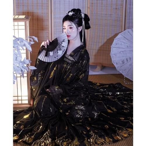 New Black Hanfu Dress For Women Chinese Ancient Clothes Hanfu Classical Dance Costumes Fairy Dress Girls Cosplay Hanfu DQS4343