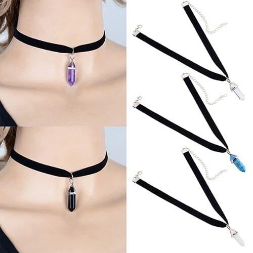 New Womens Rhombus Pendant Black Flocked Cloth Collar Choker Punk Style Necklace