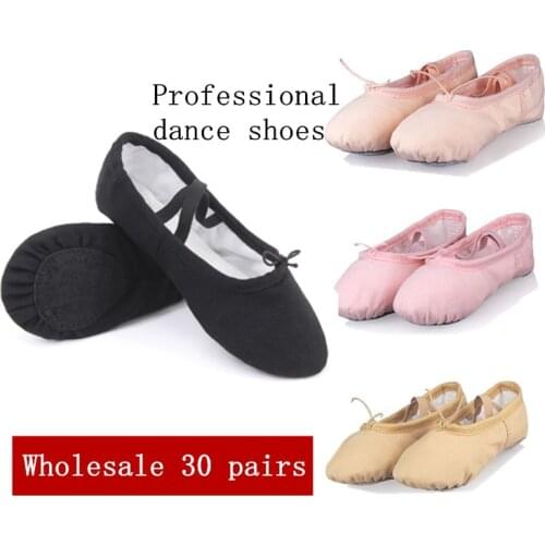 Wholesale 30Pairs Ballet Dance Shoes For Adult Kids Canvas Cotton Ballet Shoes professional Soft Ballet Slipper Size 24-40