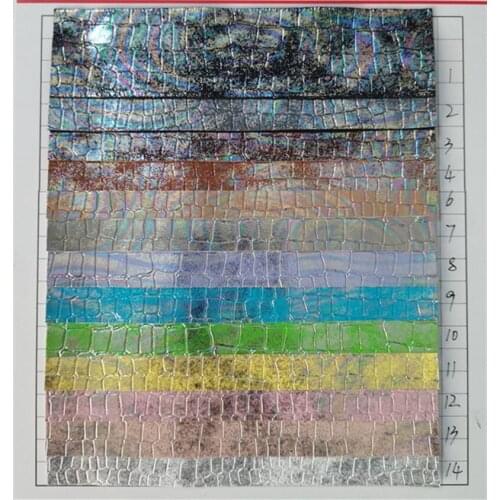 Wholesale Pu laser stone grain artificial leather illusion crocodile bag handbag holographic leather fabric