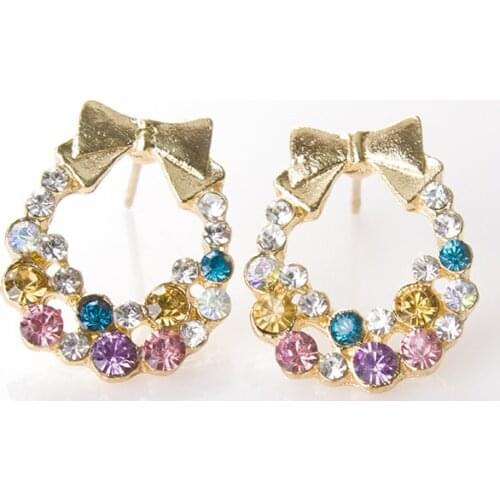 Wholesale New Fashion Designer Jewelry Colorful Rhinestone Imitation Pearl Butterfly Bow Stud Earrings For Women Girl Gift 2019