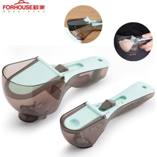 2pcs Plastic Adjustable Spice Measuring Spoon Kitchen Baking Scale Gauge for Cooking Adjustable Measuring Scoop