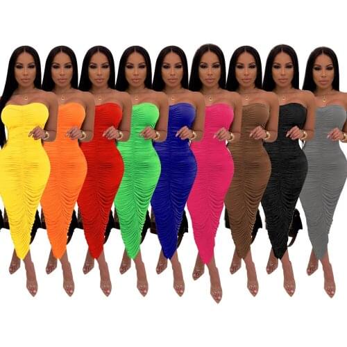 New Solid Color Temperament Tight-Fitting Hip-Wrapped Milk Silk Dress Candy Color High Elastic Pleated Tube Top Dress