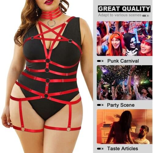 Plus Size Cosplay Necklace Hanging Neck Tops Plump Women Bondage Straps Sexy Lingerie Set Garter Belt For Stockings Body Harness