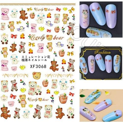 Lucky Bear Nail Sticker for Nails Decoration Adhesive Nails Art Stickers Decals Design Manicure Cute Transfer Foil Decals