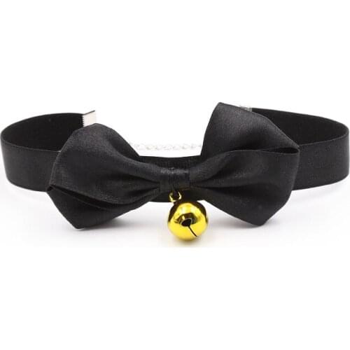 Bow Tie Neck Choker Adjustable Soft Ribbon Collar Necklace with Bell Bow Bell Sexy Bow Knot Small Bell Collar Choker Role Play