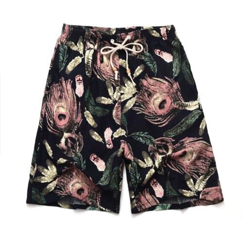 Shorts Swimwear Mens Swimwear Summer Hot Style Cotton and Linen Printed Beach Pants Mens Linen Loose Large Size Quick-drying