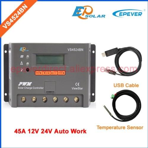 45A 45amp 24V EPSolar/EPEVER PWM solar portable controller VS4524BN USB cable and temperature sensor cable VS4524BN