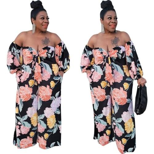 XL-5XL summer 2021 plue size jumpsuit women clothing fashion sexy printing Tube top wide leg romper Wholesale Dropshipping