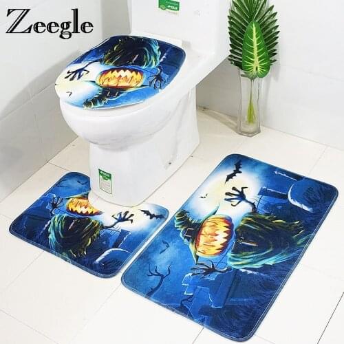 Zeegle 3pcs Carpet Bathtoom Bath Mat Halloween Bathroom Mat Bath Rugs Non-slip Shower Mats Bathroom Rug Set Bathroom Floor Mats