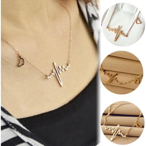 2019 New Hot Sale Women Necklace Fashion ECG Love Heart Pendant Necklace Charm Clavicle Chain Jewelry Gift Womans accesories