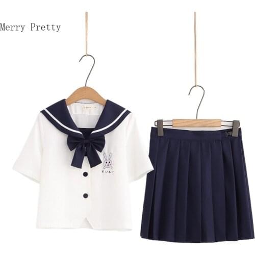 Women Sweet Style Dress Sets Hight Waist Mini Pleated Skirts And Cartoon Embroidery Bow Cotton Shirts 2021 Summer 2 Piece Set