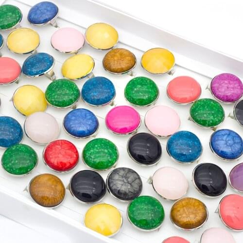 20 Pcs/Lot Vintage Jewelry Retro Imitated Natural Round Stone Women Rings Adjustable Size Wholesale Party Gifts