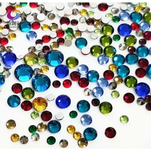 300pcs Mix SS4-SS16 Size blue mix color Non HotFix flatback high quality glass crystal 3D Nail Art Rhinestone diy Decorations