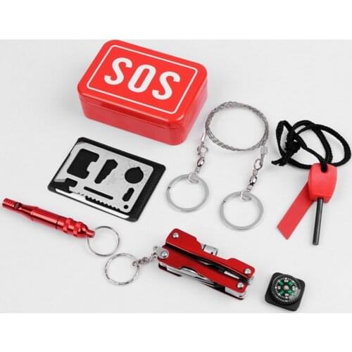 Outdoor emergency camping equipment box lifesaving toolbox self-service box SOS camping hiking saw whistle compass tool 1 set