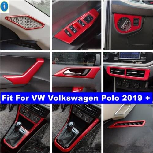 Car Accessories Pillar A Speaker / Inner Armrest / Air AC Outlet / Gear Box Cover Trim For VW Volkswagen Polo 2019 - 2021 Red