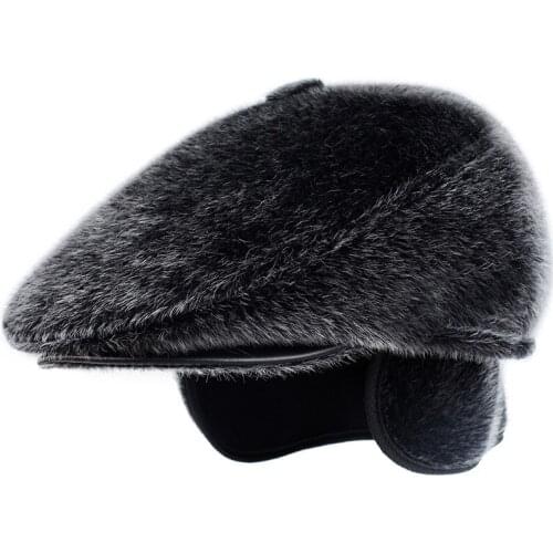 Imitation Mink Hair Beret Male Autumn Winter Warm Korean Style Pure Color Windproof Thicken High Quality Accessories Berets
