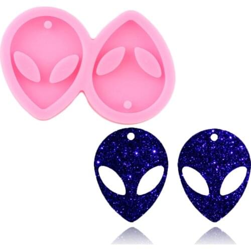 Shiny Mini Alien Earrings Silicone Mold Keychain Epoxy Resin Mould Handmade Eardrop Charms Jewelry Molds Chocolate Candy Moulds