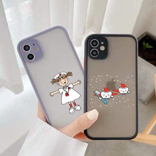 GYKZ Funny Dentist Doctor Phone Case For iPhone 11 Pro 12 XS MAX XR SE 20 7 8 6 Plus Cute Pattern Transparent Matte Cover Fundas