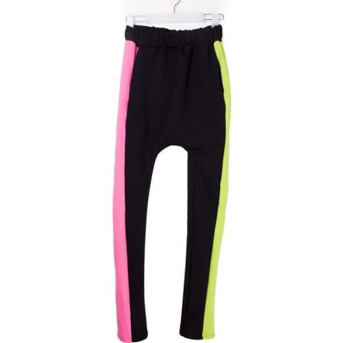 Heroprose Brand Autumn and Winter Black Side Pink Green Patchwork Hip Hop Jazz Stage Show Wear Big Crotch Dance Harem Pants