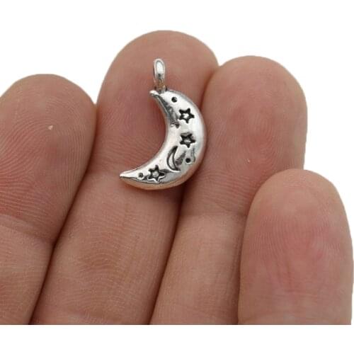 JAKONGO Antique Silver Plated Moon Charm Pendants for Jewelry Making Bracelet DIY Accessories 19x11mm 20pcs