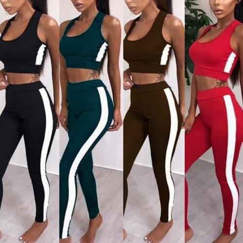Hot Sale Contrast Stitching Yoga Suit Sexy Bra Suit Female Gym Running Sports Suit Decoration Top Seamless Leggings Yoga Suit
