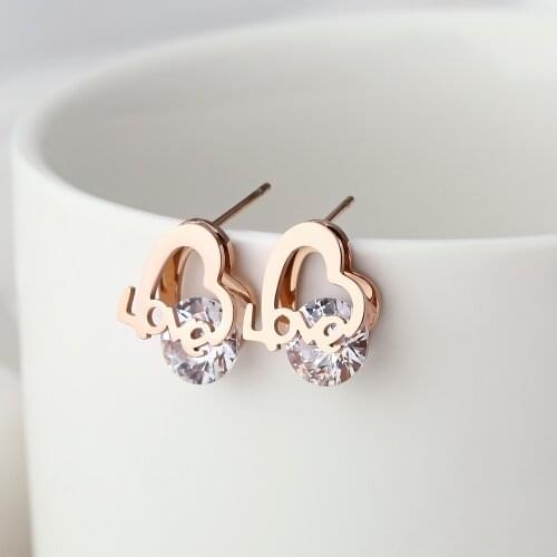 Cute Romantic Love Heart Shape Rose Gold Color Stainless Steel Stud Earrings For Women High Quality Wedding Gift Jewelry Femme
