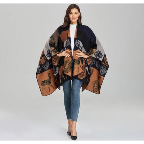 Fashion Women Vintage Plaid Print Boho Scarf Winter Warm Split Shawl Wrap Female knitted Outdoor Comfortable Soft Thick Blanket