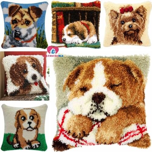 Dropshipping Dog picture Cushion Latch Hook Kits Pillow Printing DIY Craft Cross Stitch Needlework Nylon Crocheting accessories