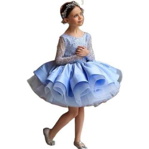Glitter Blue Flower Girl Dresses Sequin Baby Girl Dress Puffy Princess Cute Little Baby Dress Kid Birthday Dress First Communion