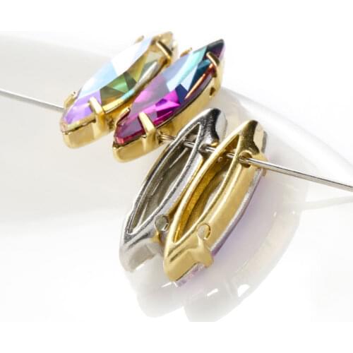 Horse Eye Shape Rhinestones With Copper Claws Sew On Clothes Bags Stones High Quality Copper Rhinestone Crystal Stones Set