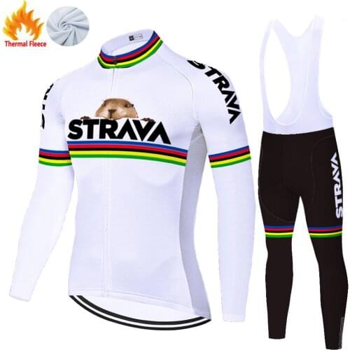 STRAVA long sleeve cycling jersey ​​Winter Thermal Fleece cycling kit​ ​​20D uniforme ciclismo ​warm roupa ciclismo masculino