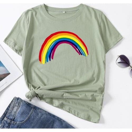 Rainbow Tee Top Woman T-Shirt Short Sleeve T-Shirts Summer Tops for Women Cotton Graphic Tees Female Shirt Clothes