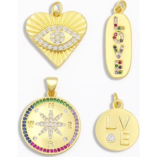 OCESRIO DIY Rainbow Small Heart Eye Pendant For Women Jewelry Love Oval CZ For Jewelry Components Necklace Pendant pdta056