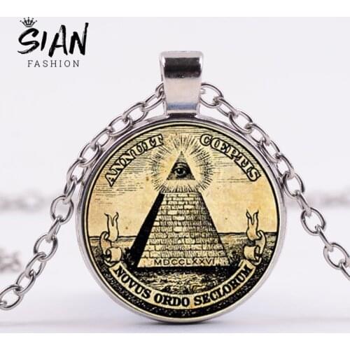 SIAN Masonic Illuminati Pyramid Eye Symbol Necklace Freemasonry Square and Compass G Mason Statement Necklace Gift for Freemason